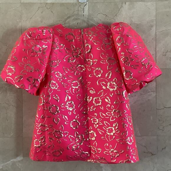 Lilly Pulitzer Pratt Top Pink Gold Brocade Puff Sleeve Party Blouse NWT - Small - Picture 6 of 10